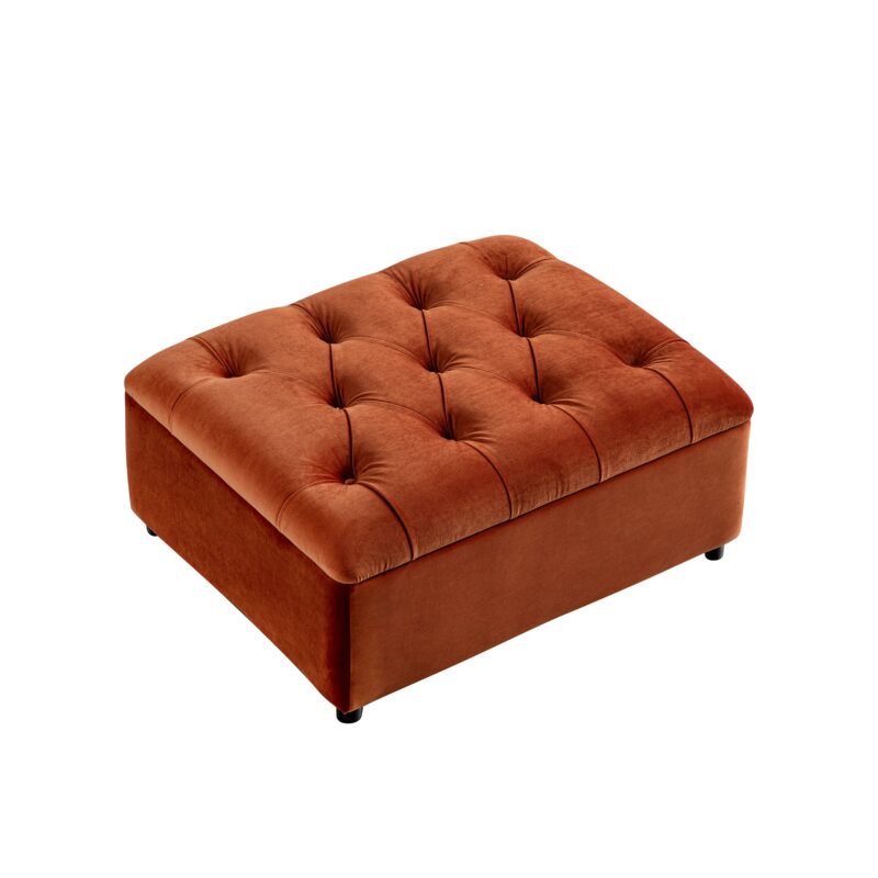 Portland Single Buttoned Fold-Out Bed in Ottoman, Rust Velvet - Image 8