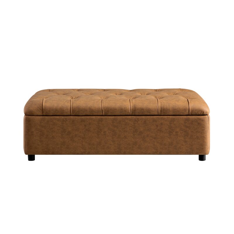 Portland Small Double Buttoned Fold-Out Bed in Ottoman, Tan Faux Suede - Image 4