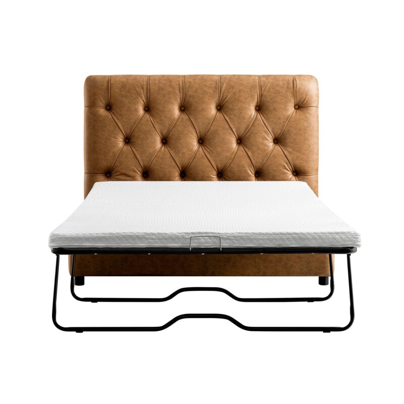 Portland Small Double Buttoned Fold-Out Bed in Ottoman, Tan Faux Suede - Image 5
