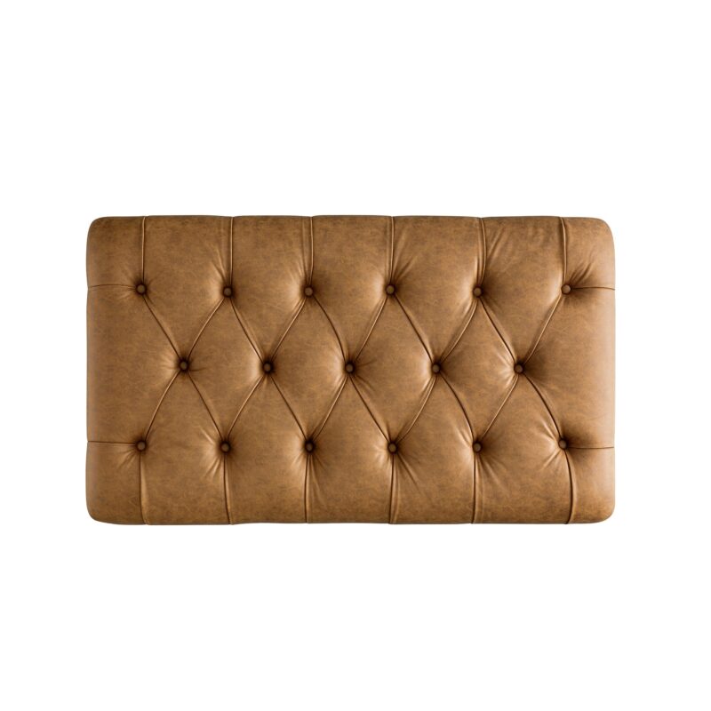 Portland Small Double Buttoned Fold-Out Bed in Ottoman, Tan Faux Suede - Image 6