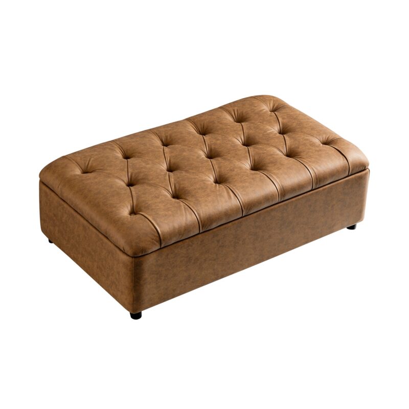 Portland Small Double Buttoned Fold-Out Bed in Ottoman, Tan Faux Suede - Image 8