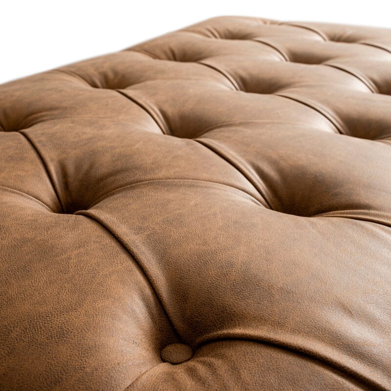 Portland Small Double Buttoned Fold-Out Bed in Ottoman, Tan Faux Suede - Image 9