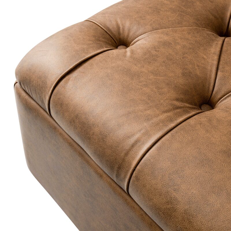 Portland Small Double Buttoned Fold-Out Bed in Ottoman, Tan Faux Suede - Image 10