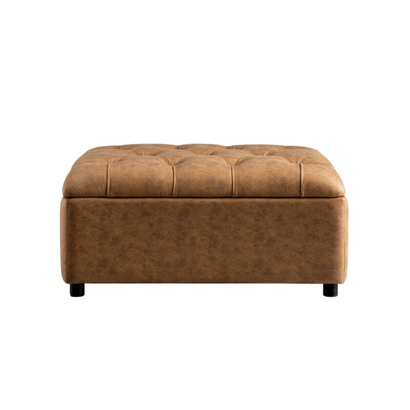 Portland Single Buttoned Fold-Out Bed in Ottoman, Tan Faux Suede - Image 4