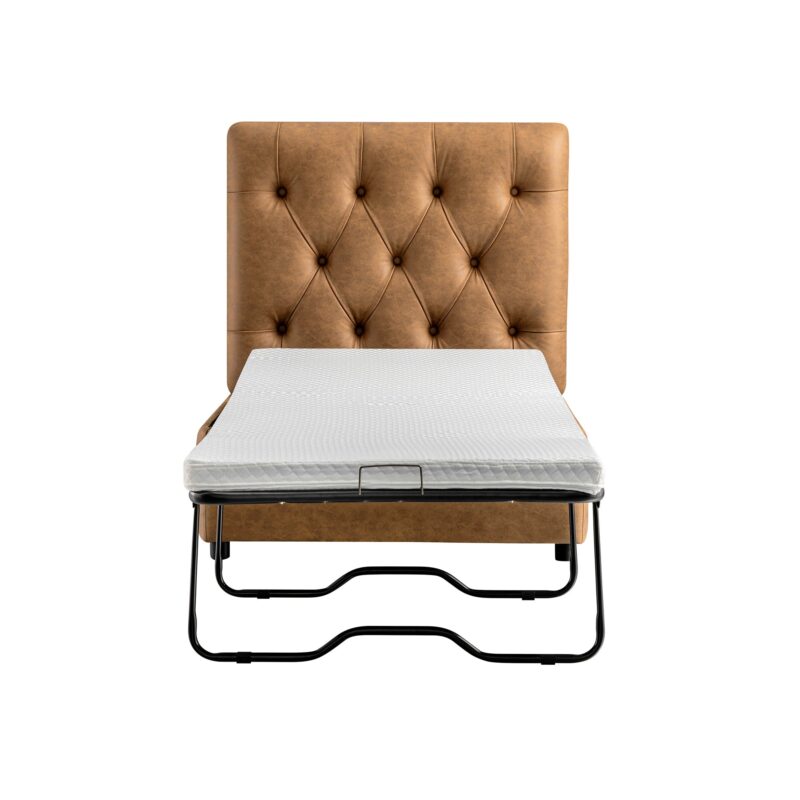 Portland Single Buttoned Fold-Out Bed in Ottoman, Tan Faux Suede - Image 5