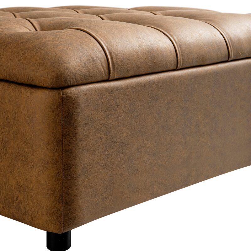 Portland Single Buttoned Fold-Out Bed in Ottoman, Tan Faux Suede - Image 9