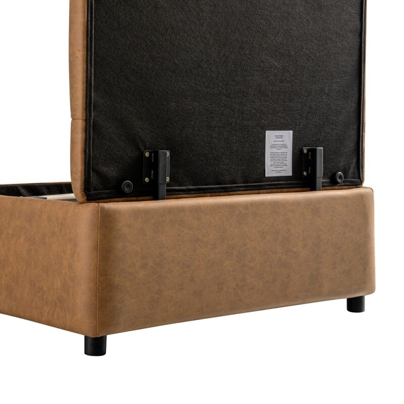 Portland Single Buttoned Fold-Out Bed in Ottoman, Tan Faux Suede - Image 12