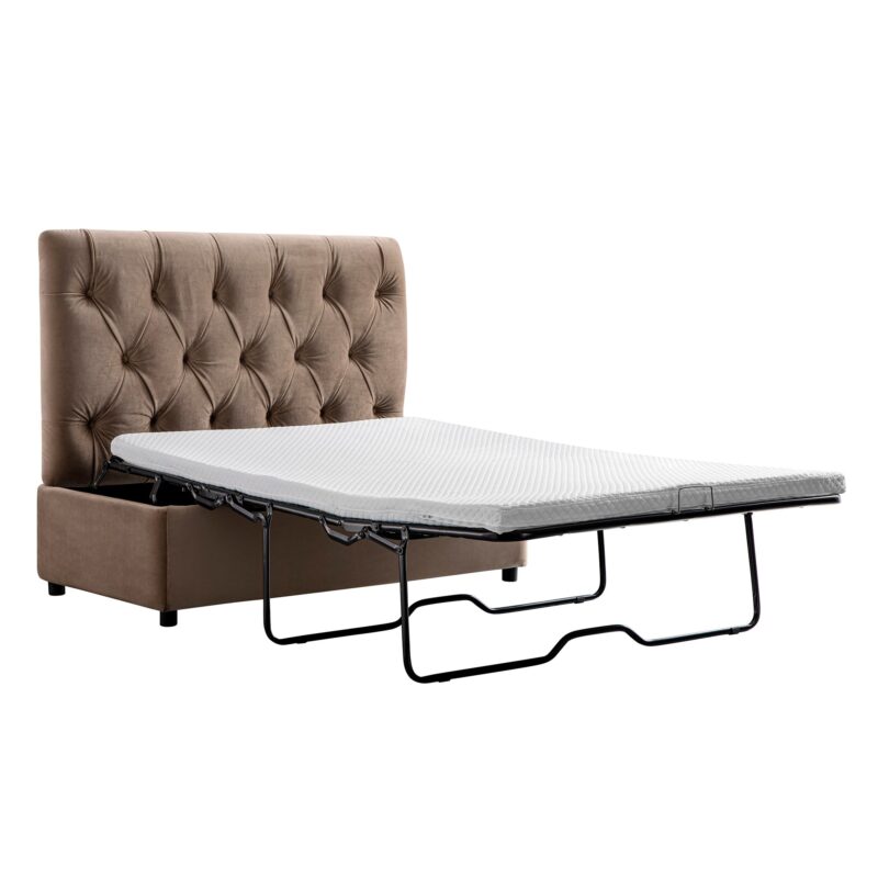 Portland Small Double Buttoned Fold-Out Bed in Ottoman, Mink Velvet - Image 2