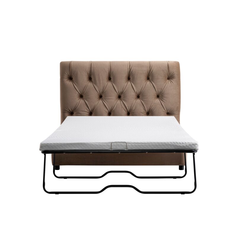 Portland Small Double Buttoned Fold-Out Bed in Ottoman, Mink Velvet - Image 5