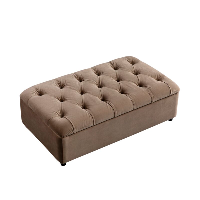 Portland Small Double Buttoned Fold-Out Bed in Ottoman, Mink Velvet - Image 8