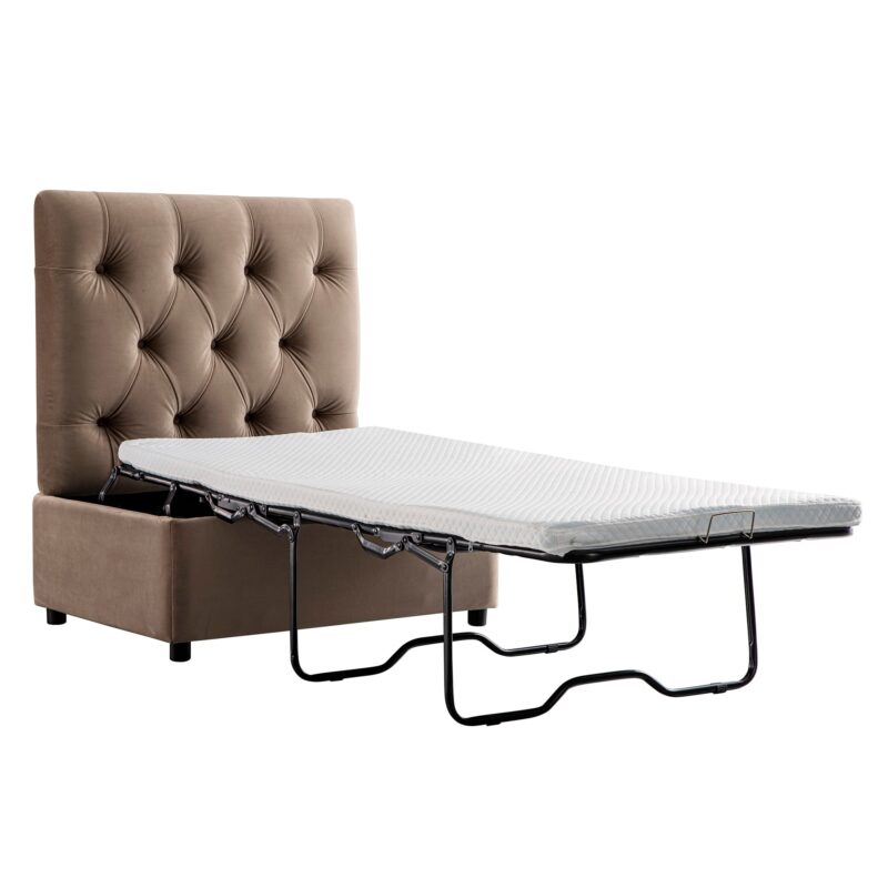 Portland Single Buttoned Fold-Out Bed in Ottoman, Mink Velvet - Image 2