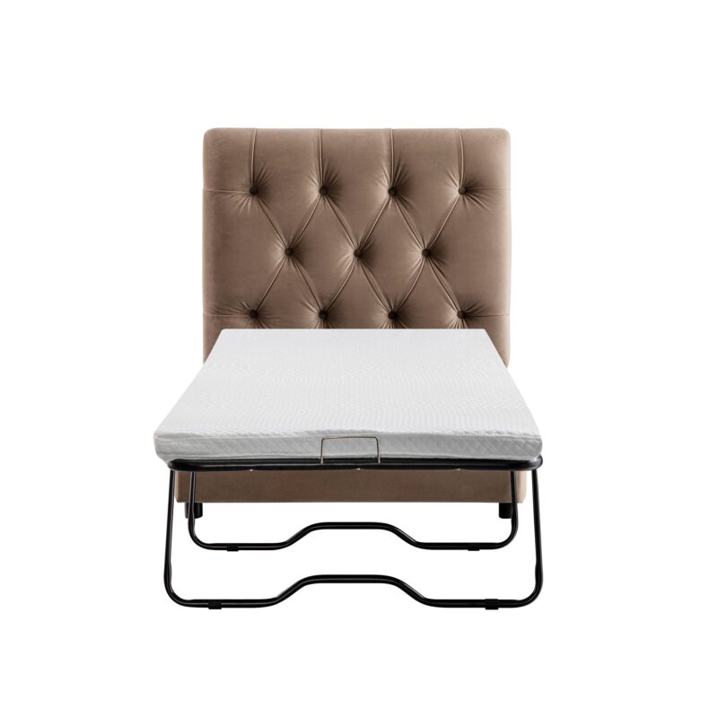 Portland Single Buttoned Fold-Out Bed in Ottoman, Mink Velvet - Image 5
