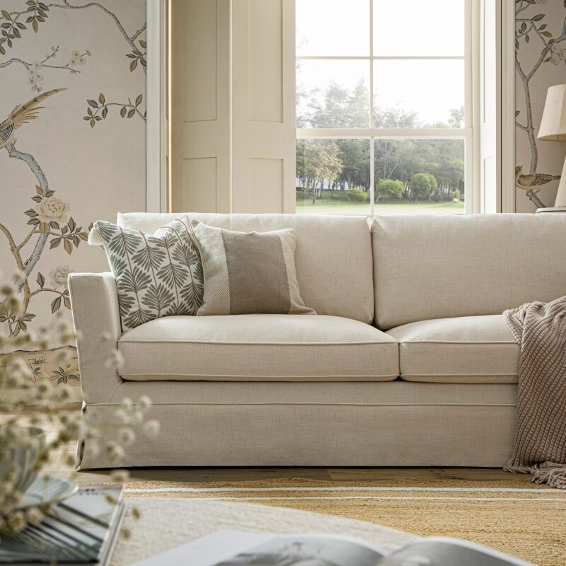 Fitz Skirted Large 3-Seater Sofa, Oatmeal Linen Blend - Image 4