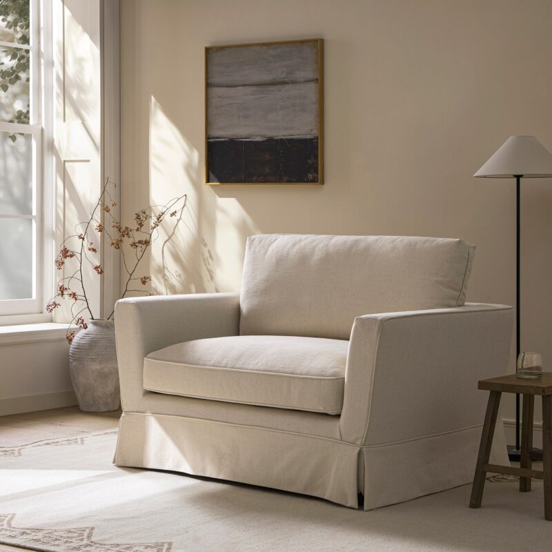 Fitz Skirted Loveseat, Oatmeal Linen Blend - Image 2