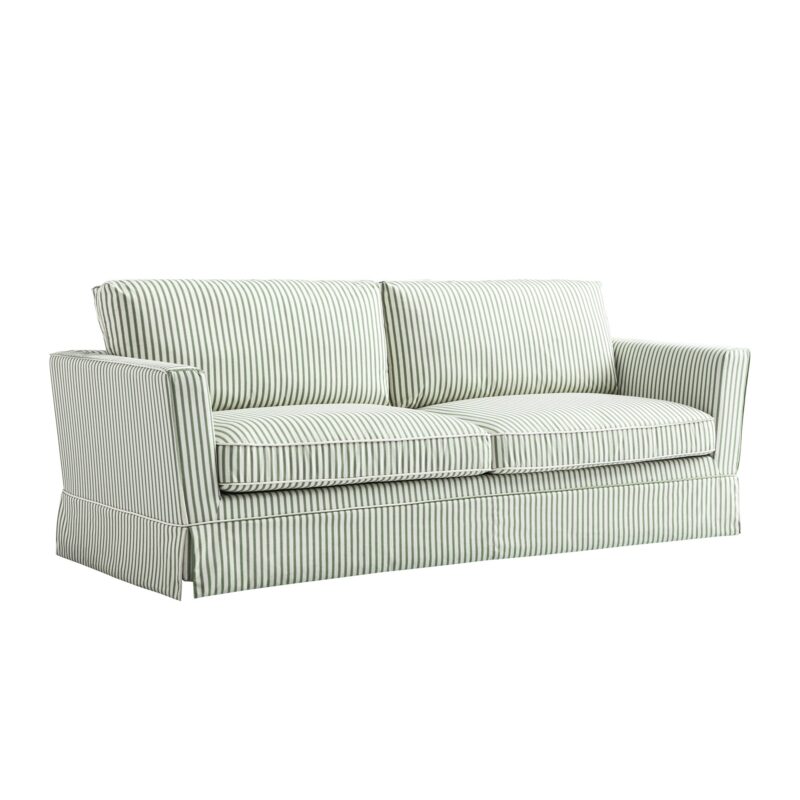 Fitz Skirted Large 3-Seater Sofa, Sage Striped Linen Blend - Image 2