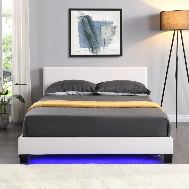 URSA White PU Leather Bed Frame with LED on Footend - Image 2