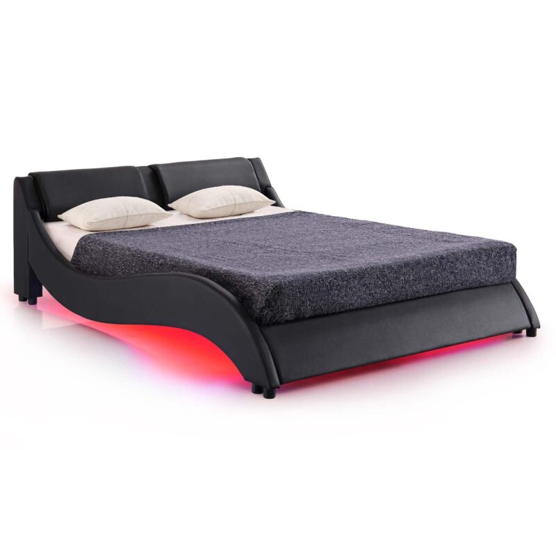 CORVUS Faux Leather Upholstered Bed Frame with Underbed LED Lights, Black - Image 12