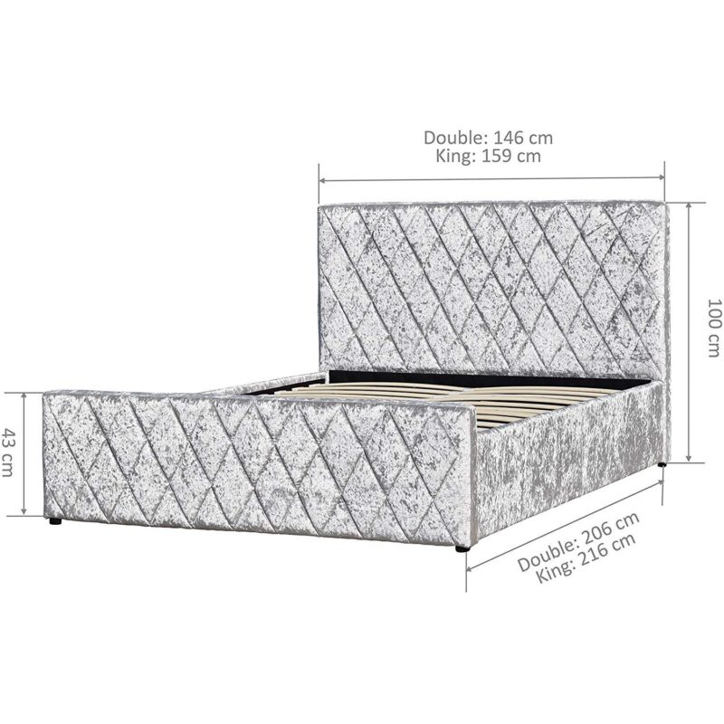 Hayden Crushed Velvet Side Lift Storage Ottoman Upholstered Bed Frame Silver - Image 5