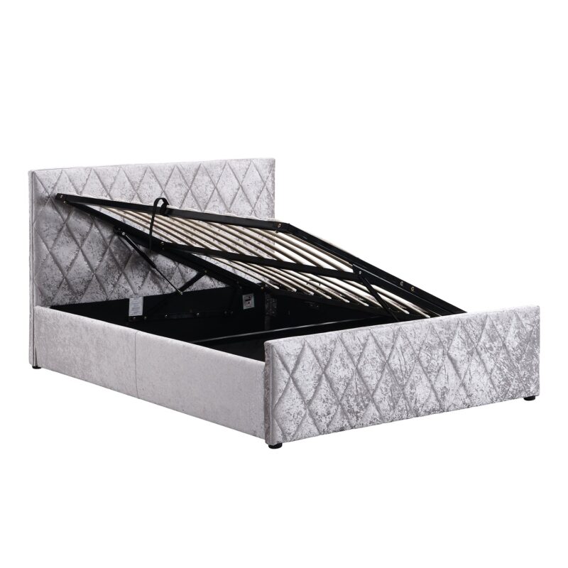 Hayden Crushed Velvet Side Lift Storage Ottoman Upholstered Bed Frame Silver - Image 4