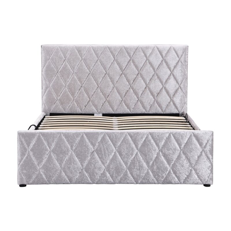 Hayden Crushed Velvet Side Lift Storage Ottoman Upholstered Bed Frame Silver - Image 6