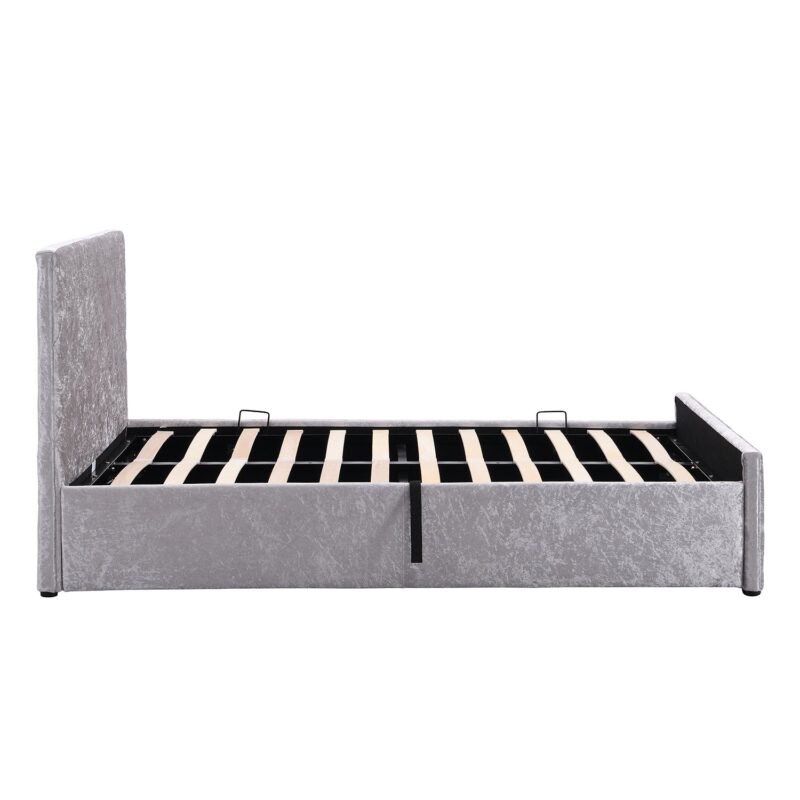 Hayden Crushed Velvet Side Lift Storage Ottoman Upholstered Bed Frame Silver - Image 7