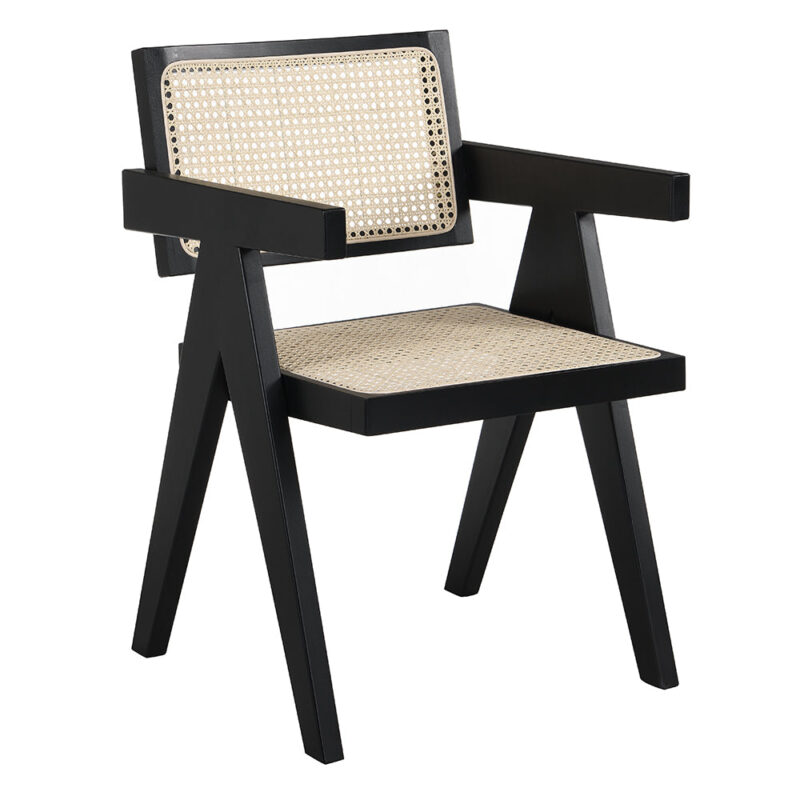 Jeanne Black Colour Cane Rattan Solid Beech Wood Dining Chair - Image 3