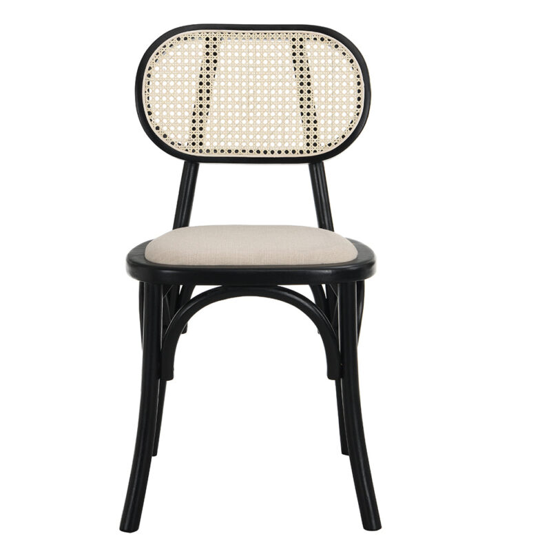 Anya Set of 2 Cane Rattan and Upholstered Dining Chairs, Black Colour - Image 5