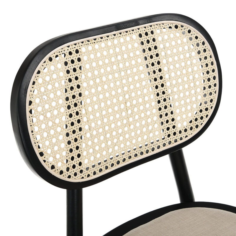 Anya Set of 2 Cane Rattan and Upholstered Dining Chairs, Black Colour - Image 8