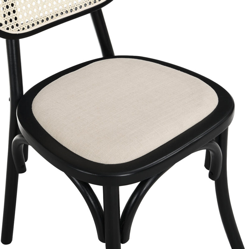 Anya Set of 2 Cane Rattan and Upholstered Dining Chairs, Black Colour - Image 9