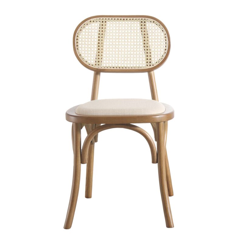 Anya Set of 2 Cane Rattan and Upholstered Dining Chairs, Light Walnut - Image 4