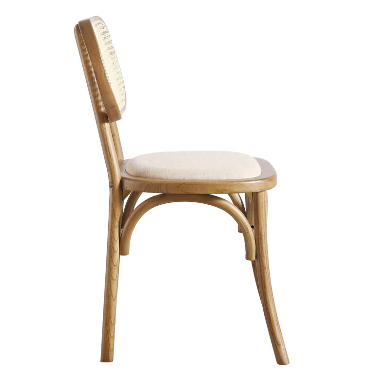 Anya Set of 2 Cane Rattan and Upholstered Dining Chairs, Light Walnut - Image 7