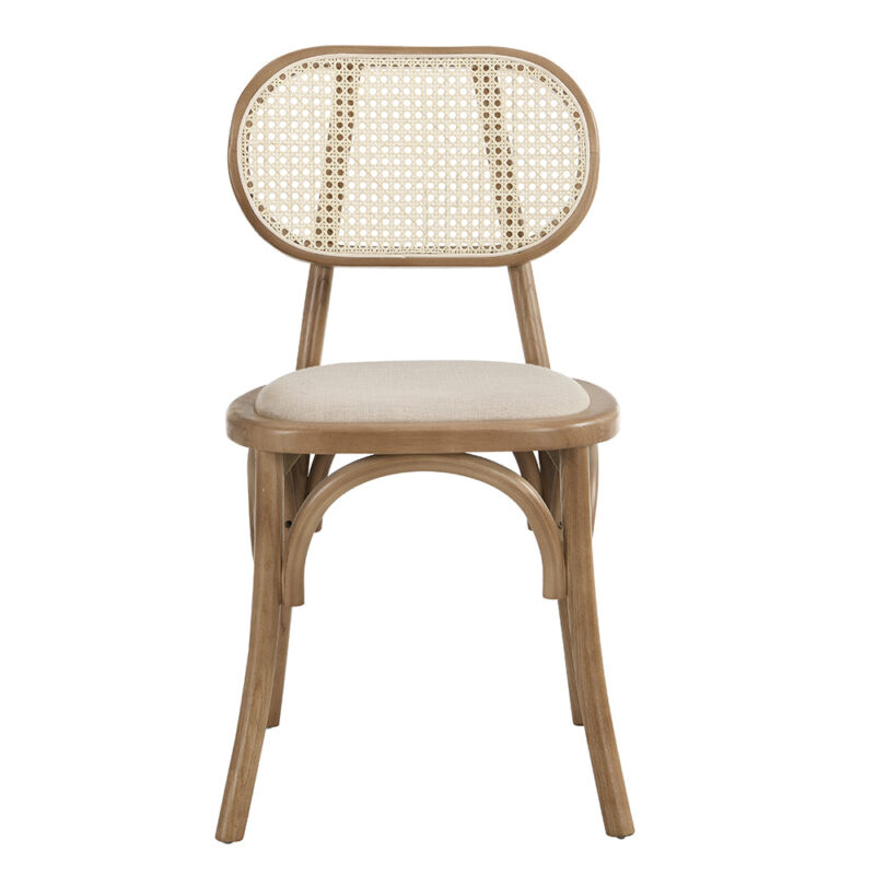 Anya Set of 2 Cane Rattan and Upholstered Dining Chairs, Natural Colour - Image 6