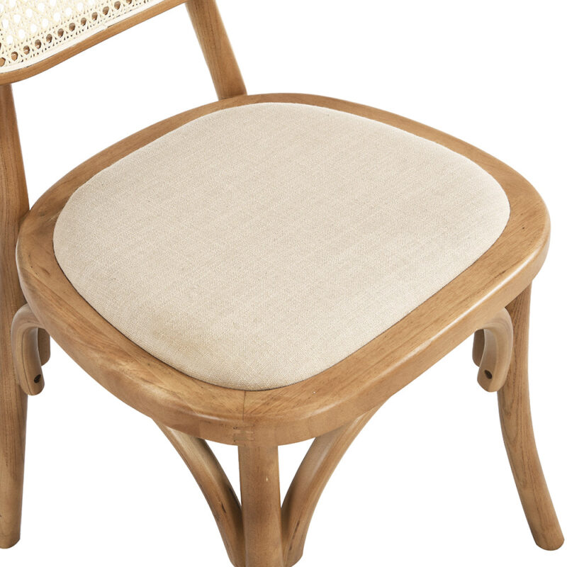 Anya Set of 2 Cane Rattan and Upholstered Dining Chairs, Natural Colour - Image 9