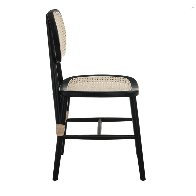 Anya+ Set of 2 Cane Rattan and Upholstered Dining Chairs, Black Colour - Image 5