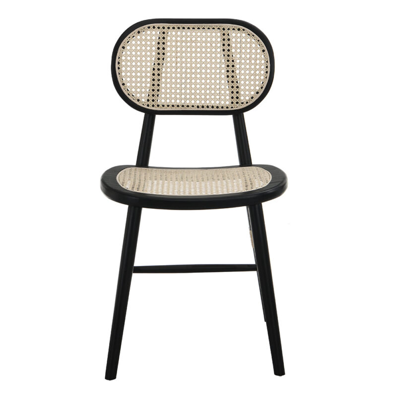 Anya+ Set of 2 Cane Rattan and Upholstered Dining Chairs, Black Colour - Image 6