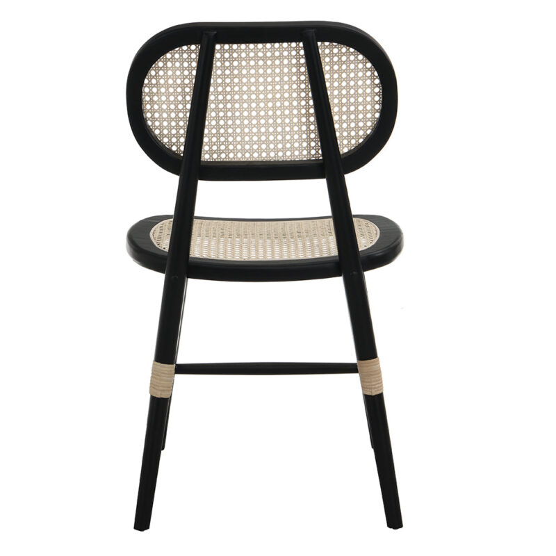 Anya+ Set of 2 Cane Rattan and Upholstered Dining Chairs, Black Colour - Image 7