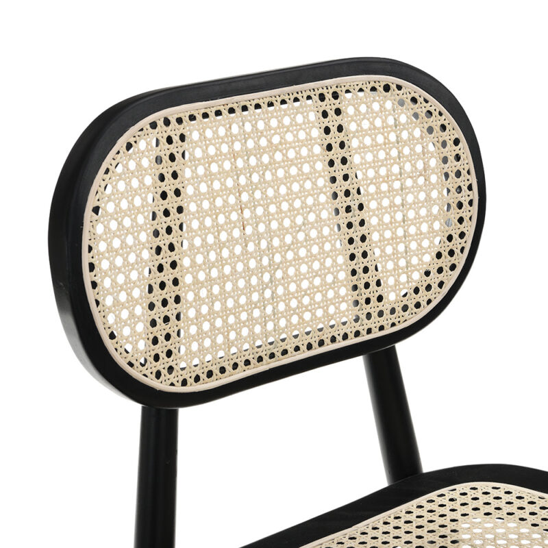 Anya+ Set of 2 Cane Rattan and Upholstered Dining Chairs, Black Colour - Image 8