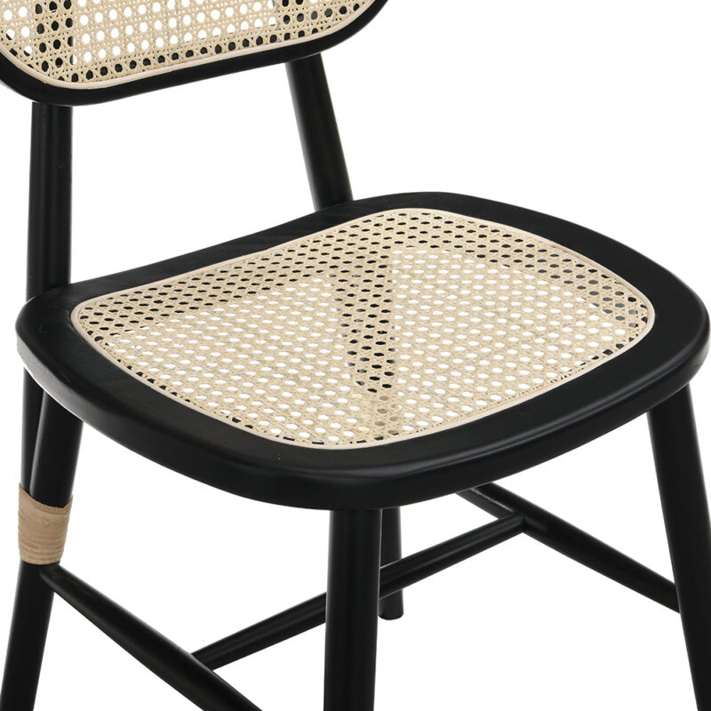 Anya+ Set of 2 Cane Rattan and Upholstered Dining Chairs, Black Colour - Image 9