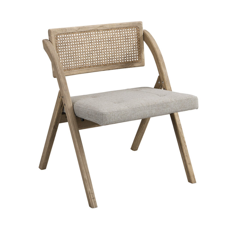 Bordon Natural Cane Rattan Folding Chair with Grey Upholstered Seat - Image 2