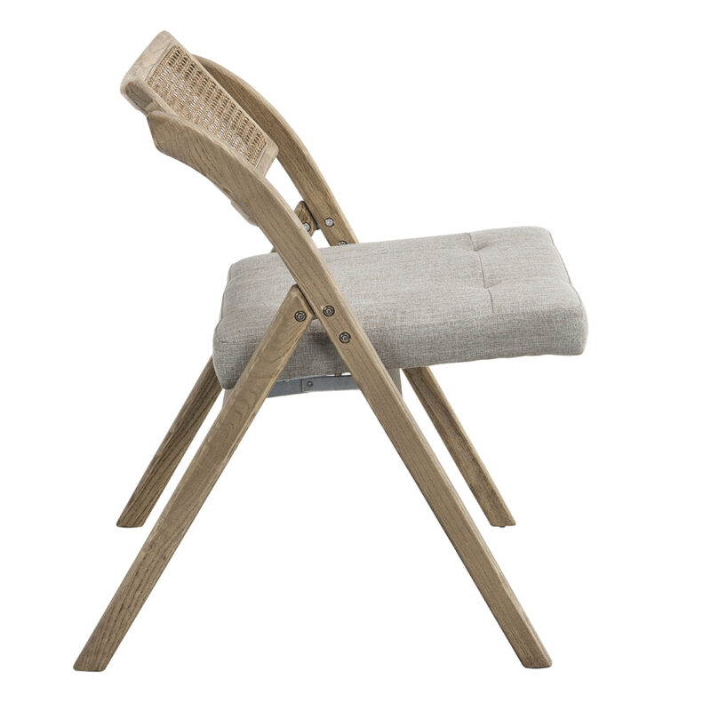 Bordon Natural Cane Rattan Folding Chair with Grey Upholstered Seat - Image 5