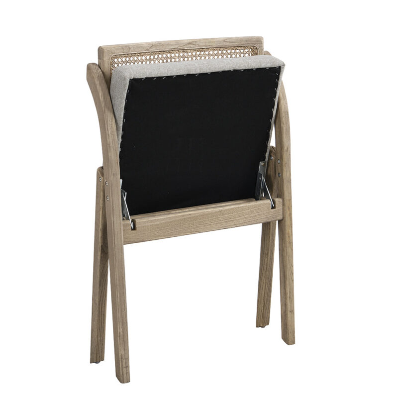 Bordon Natural Cane Rattan Folding Chair with Grey Upholstered Seat - Image 7