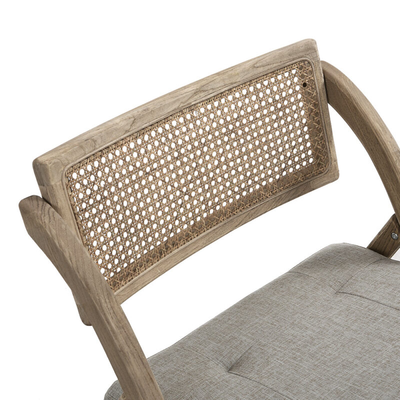 Bordon Natural Cane Rattan Folding Chair with Grey Upholstered Seat - Image 8