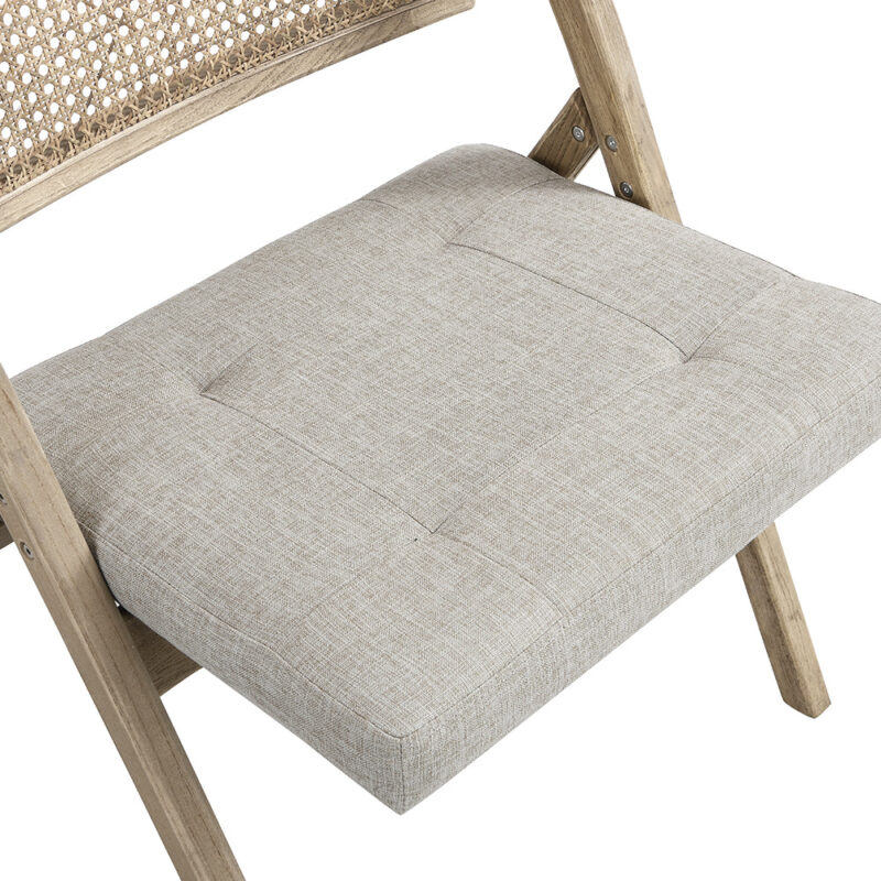 Bordon Natural Cane Rattan Folding Chair with Grey Upholstered Seat - Image 9