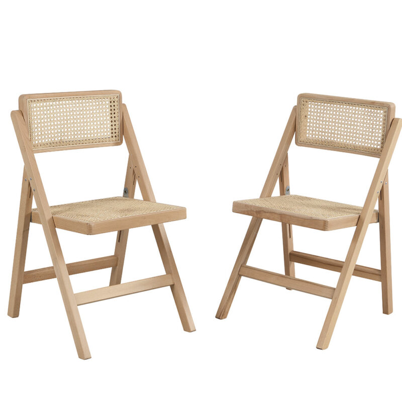 Frances Set of 2 Folding Cane Rattan Chairs, Natural Colour - Image 2
