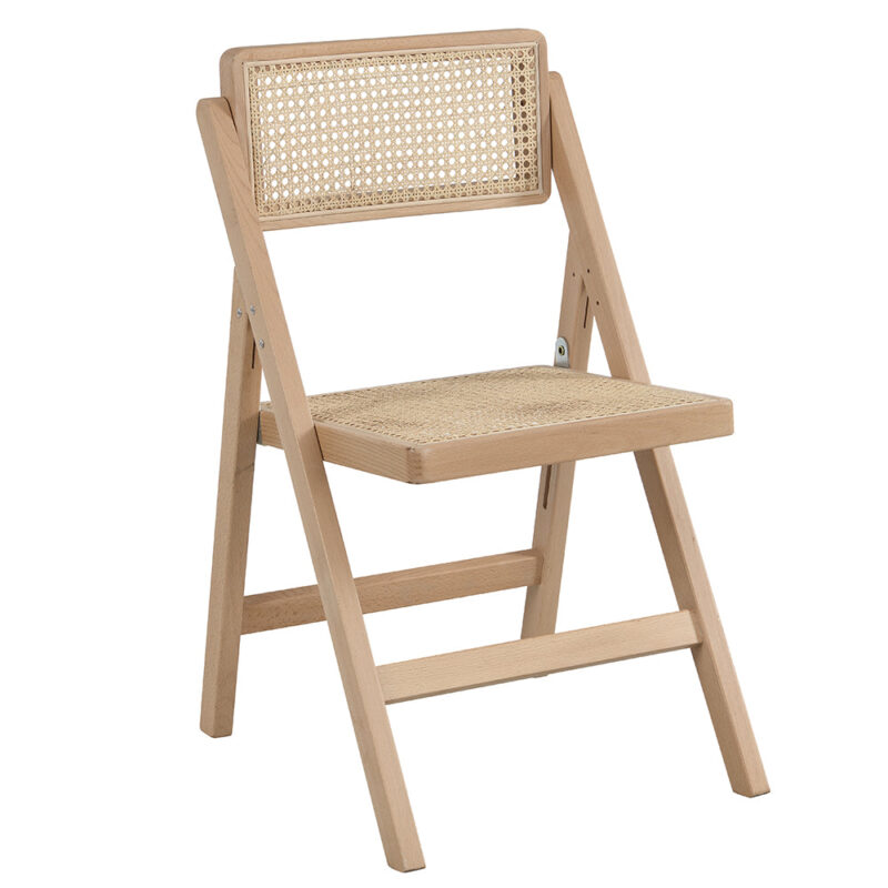 Frances Set of 2 Folding Cane Rattan Chairs, Natural Colour - Image 3