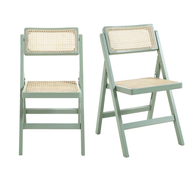 Frances Set of 2 Folding Cane Rattan Chairs, Mint - Image 4