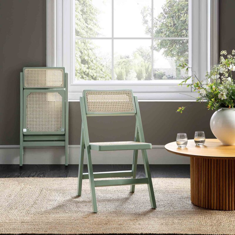 Frances Set of 2 Folding Cane Rattan Chairs, Mint - Image 2