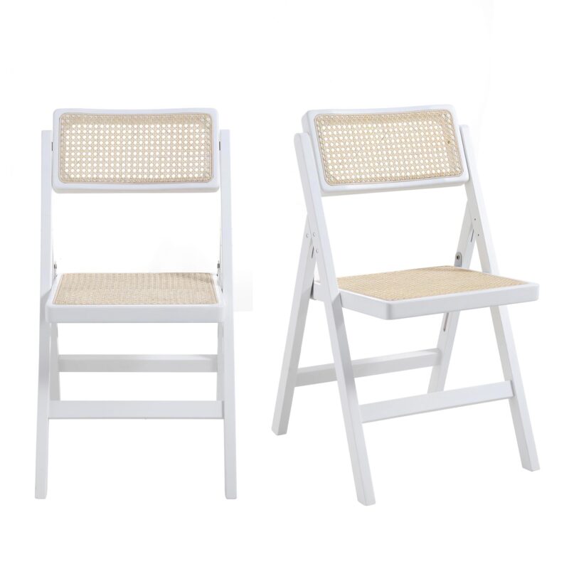Frances Set of 2 Folding Cane Rattan Chairs, White - Image 4