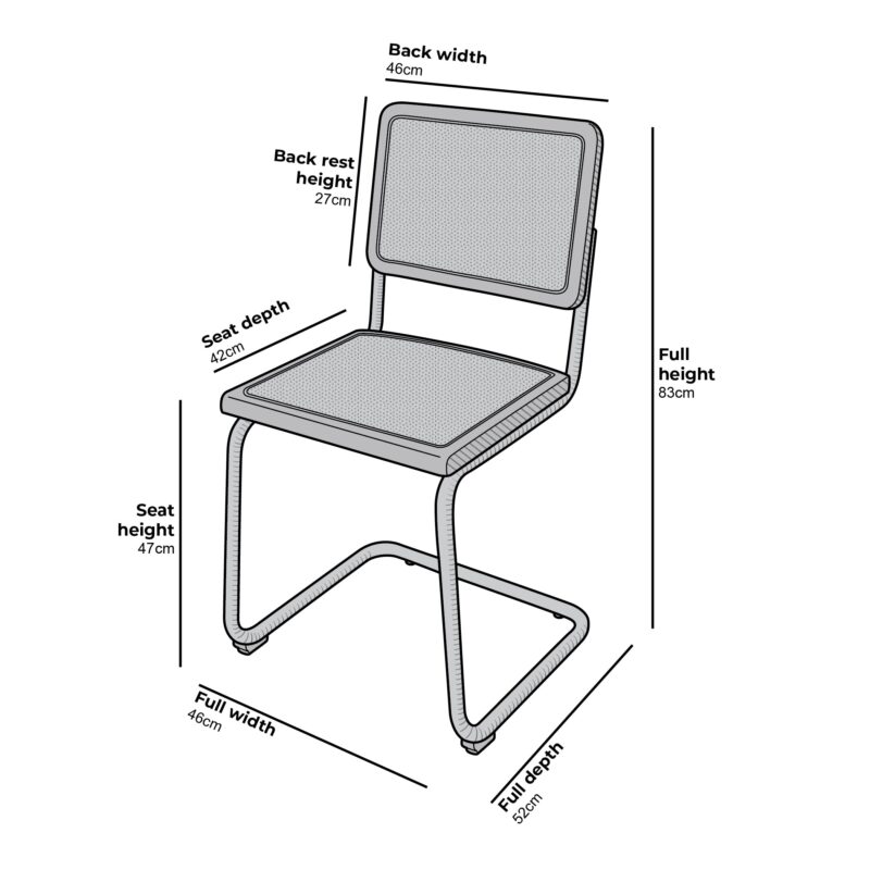 Cosenza Pair of 2 Dining Chairs, Cane & Chrome (Black) - Image 4