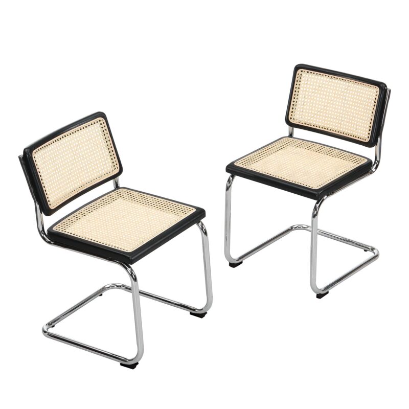 Cosenza Pair of 2 Dining Chairs, Cane & Chrome (Black) - Image 2